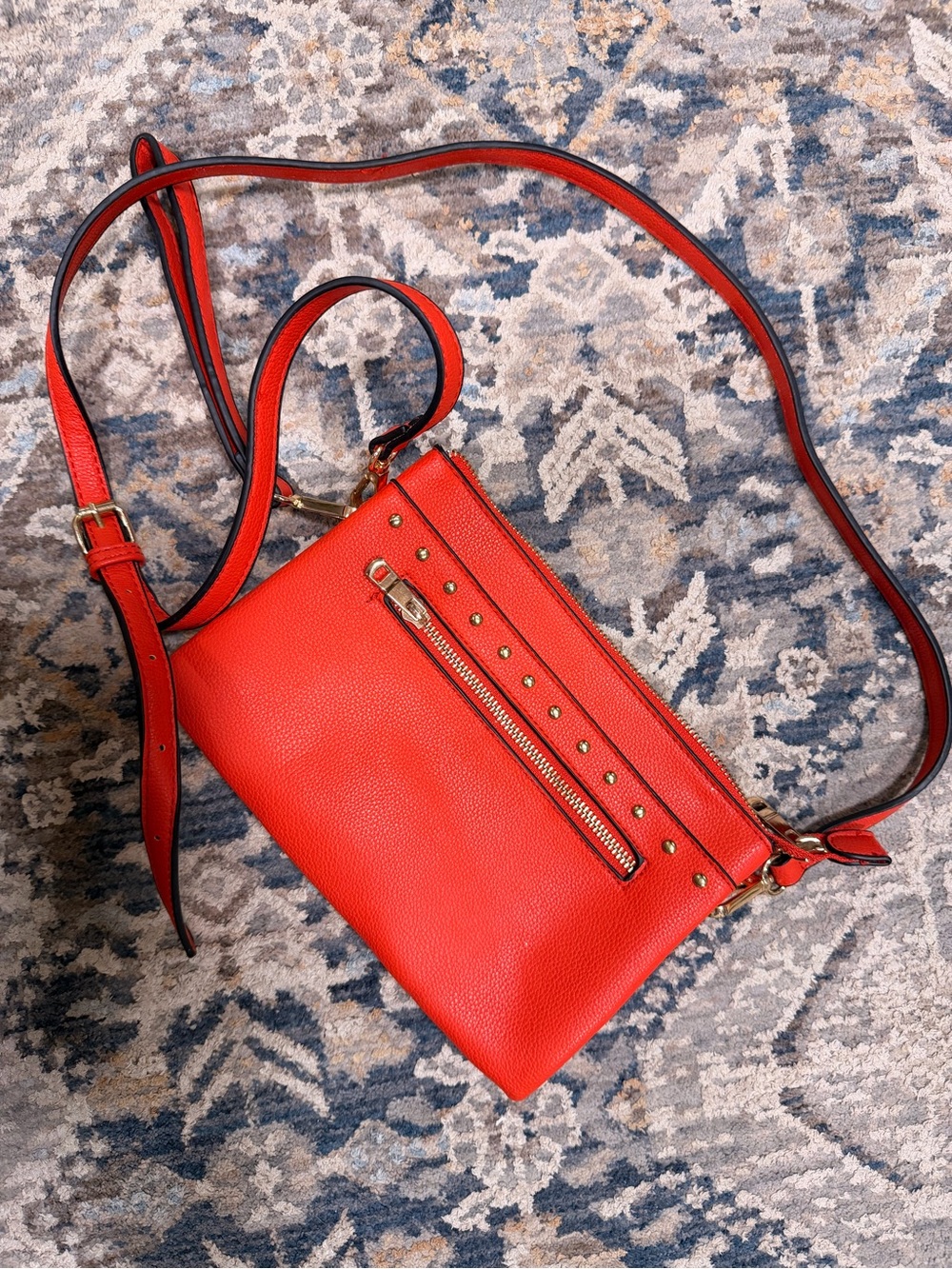Red FAUX Leather Crossbody Bag with Stud Detail